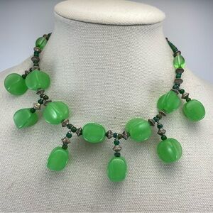 Stunning Unsigned Vintage Uranium Glass Nugget Seed Bead Statement Bib Necklace